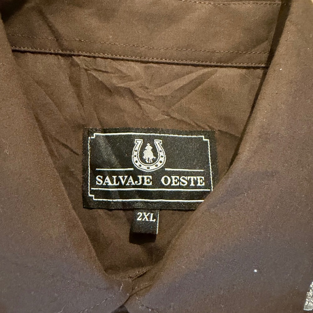 Salvaje Oeste Western Shirt Mens 2XL Brown Floral Embroidered Pearl Snap Cowboy - Picture 3 of 7